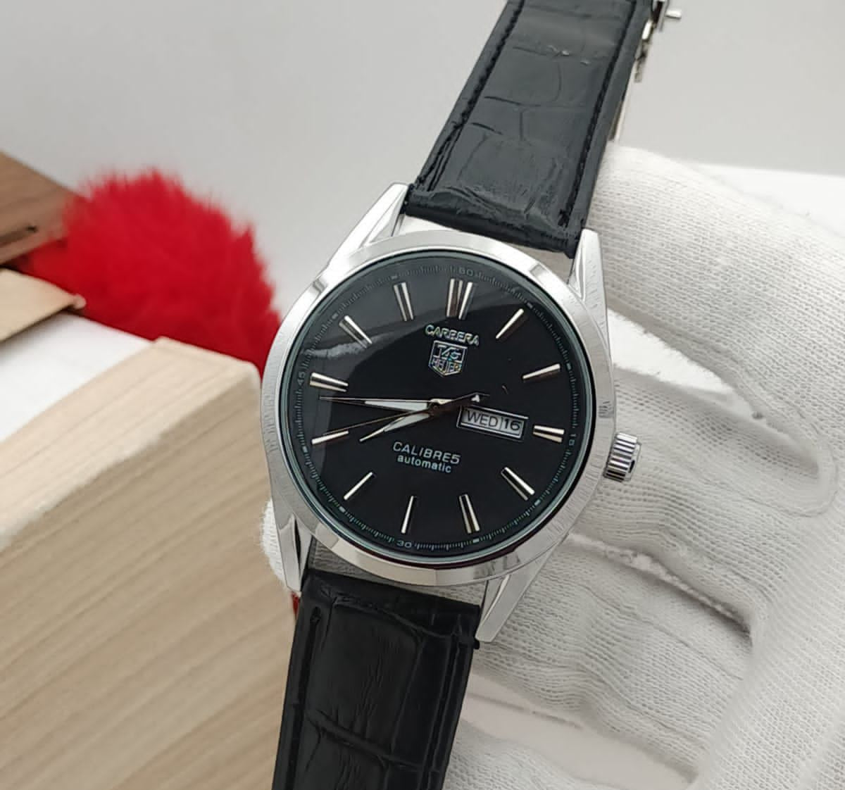 Carrera Calibre 5 Luxury Swiss Watch – Men’s Analog Wristwatch with Black Leather Strap