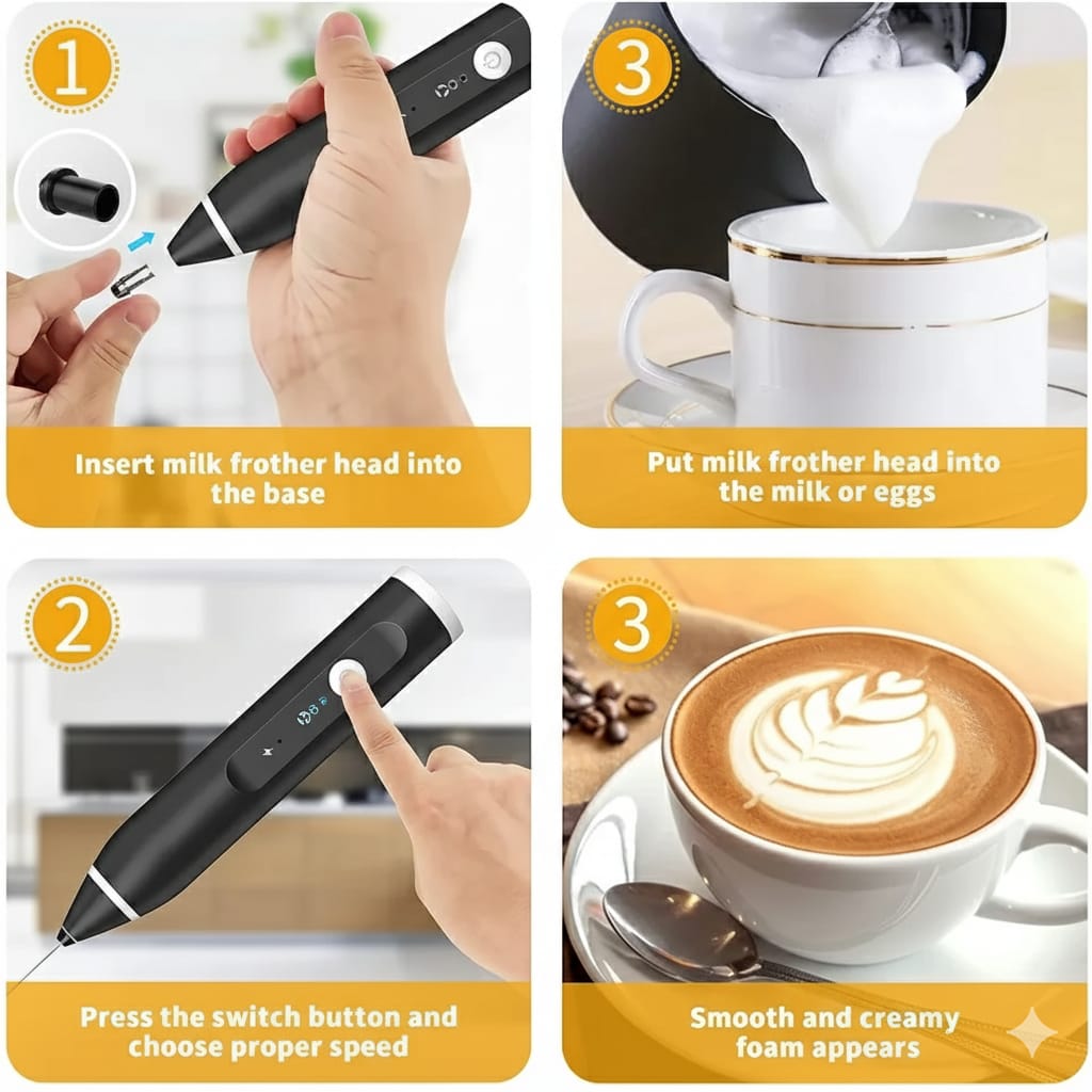 2-in-1 Electric Rechargeable Coffee Beater & Milk Frother โ Handheld Mini Blender & Egg Beater