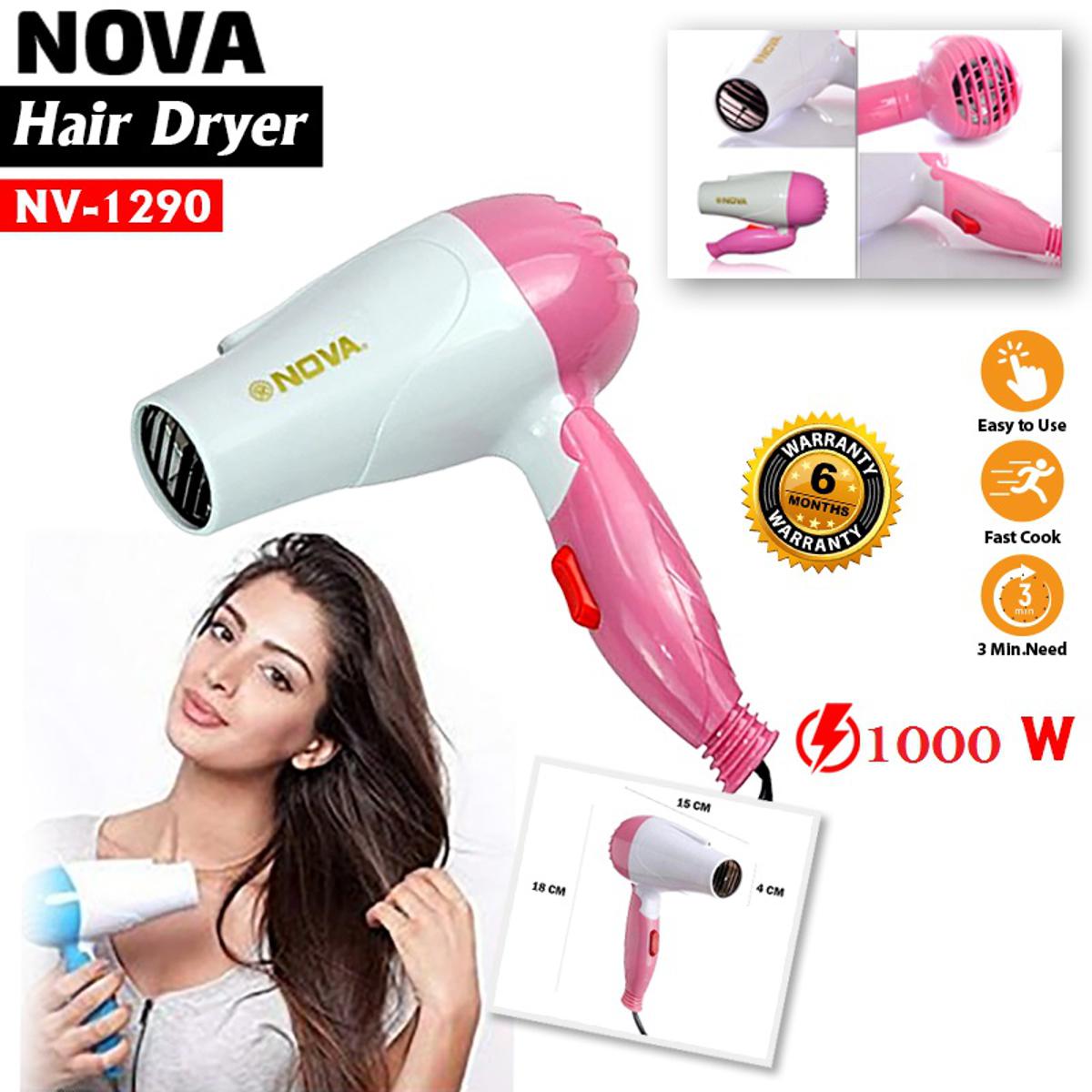 Nova Hair Dryer NV 1290 | Quick Dry Foldable Hair Dryer | Compact Travel Hair Dryer