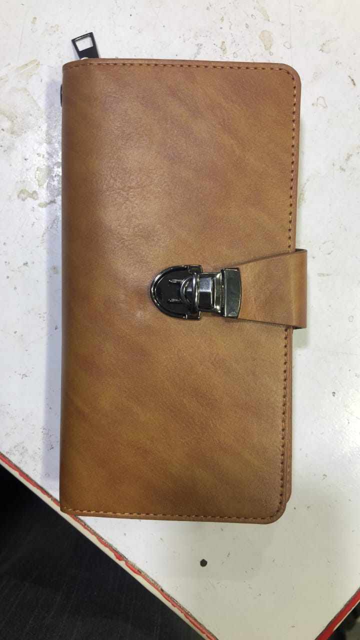 Premium Leather Travel Organizer Wallet with Metal Lock Closure – Brown