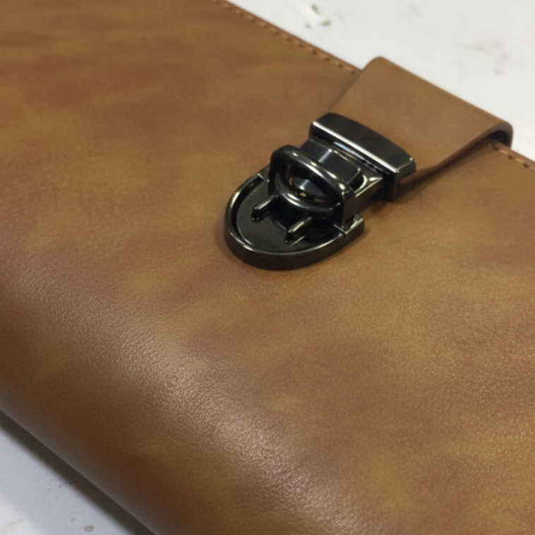 Premium Leather Travel Organizer Wallet with Metal Lock Closure – Brown