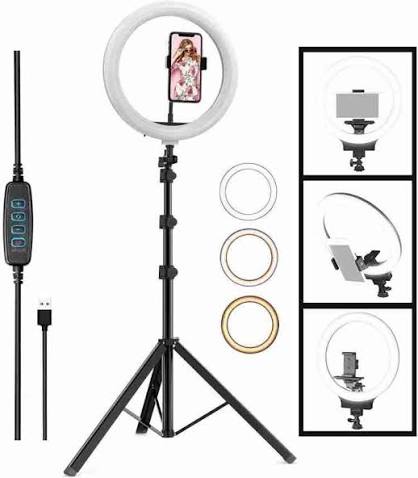 10-Inch LED Ring Light with 7FT Adjustable Tripod & Mobile Holder | 3 Light Modes | USB Powered