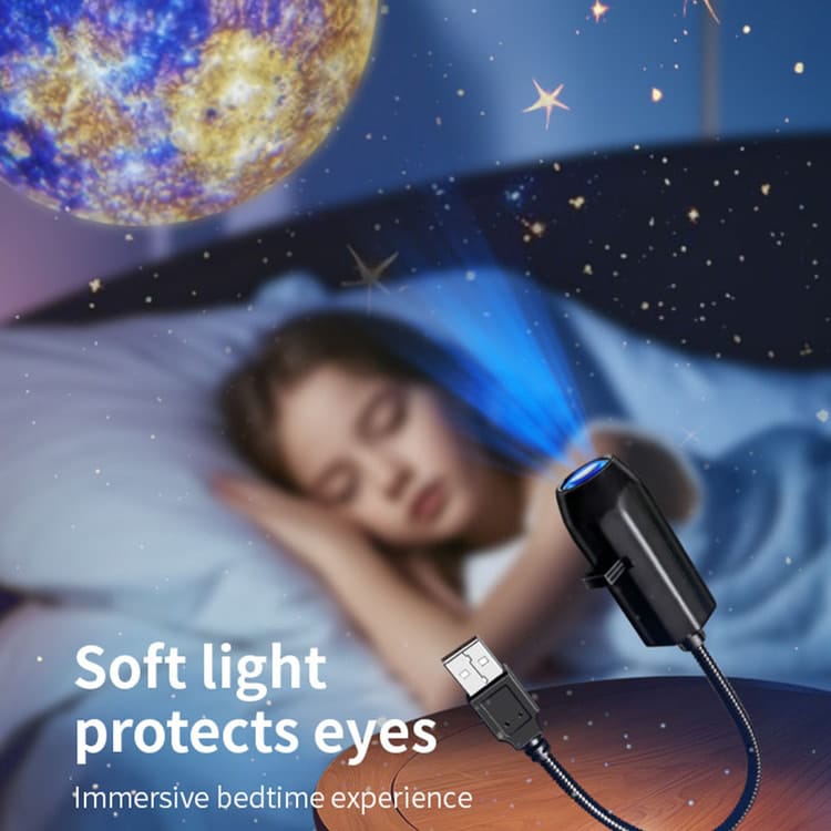 USB Moon Earth Starry Sky Projection Atmosphere Lamp – 3 Interchangeable Lenses for Bedroom & Room Decoration