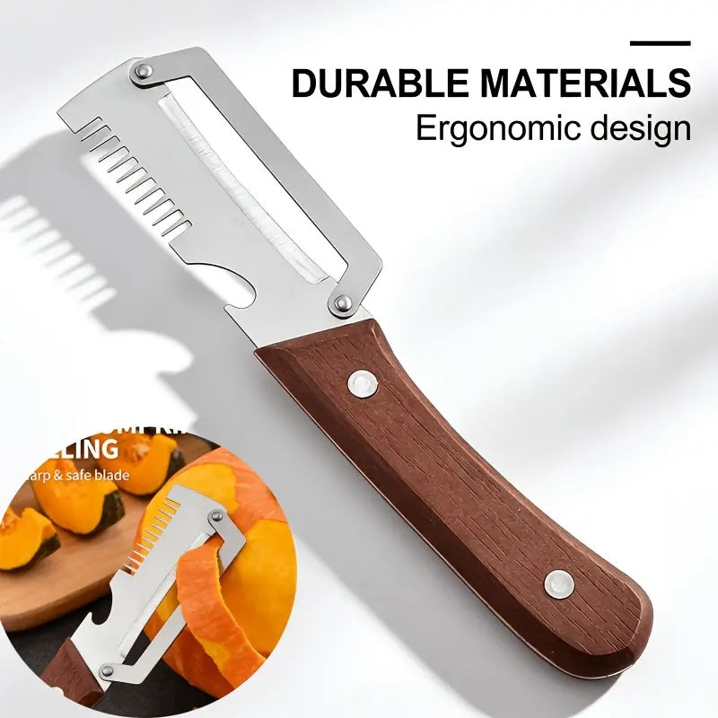 3-in-1 Stainless Steel Peeler Knife with Wooden Handle