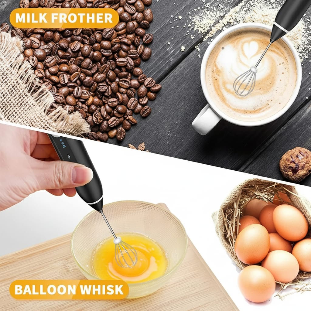2-in-1 Electric Rechargeable Coffee Beater & Milk Frother – Handheld Mini Blender & Egg Beater