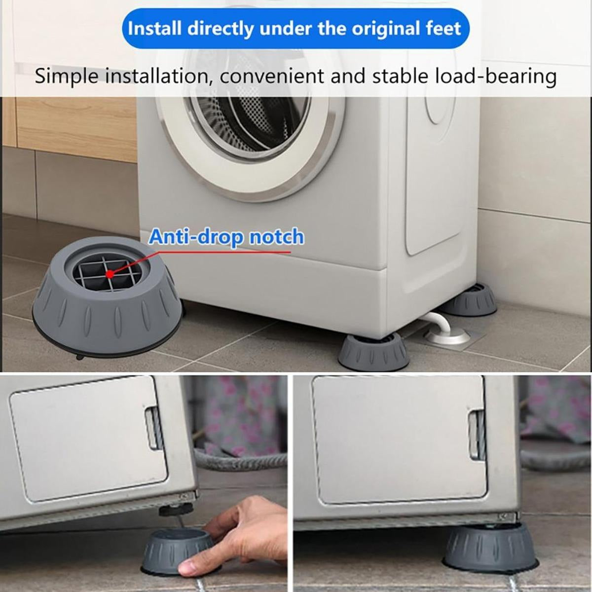 4Pcs Universal Anti-Vibration Feet Pads | Big Size Non-Slip Rubber Mats | Noise & Shake Reduction for Washing Machine, Dryer & Furniture
