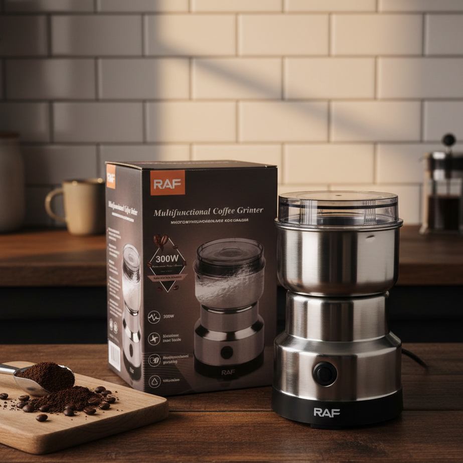 RAF R-7113 Electric Grinder – 300W Stainless Steel Blades, 85–100g Capacity