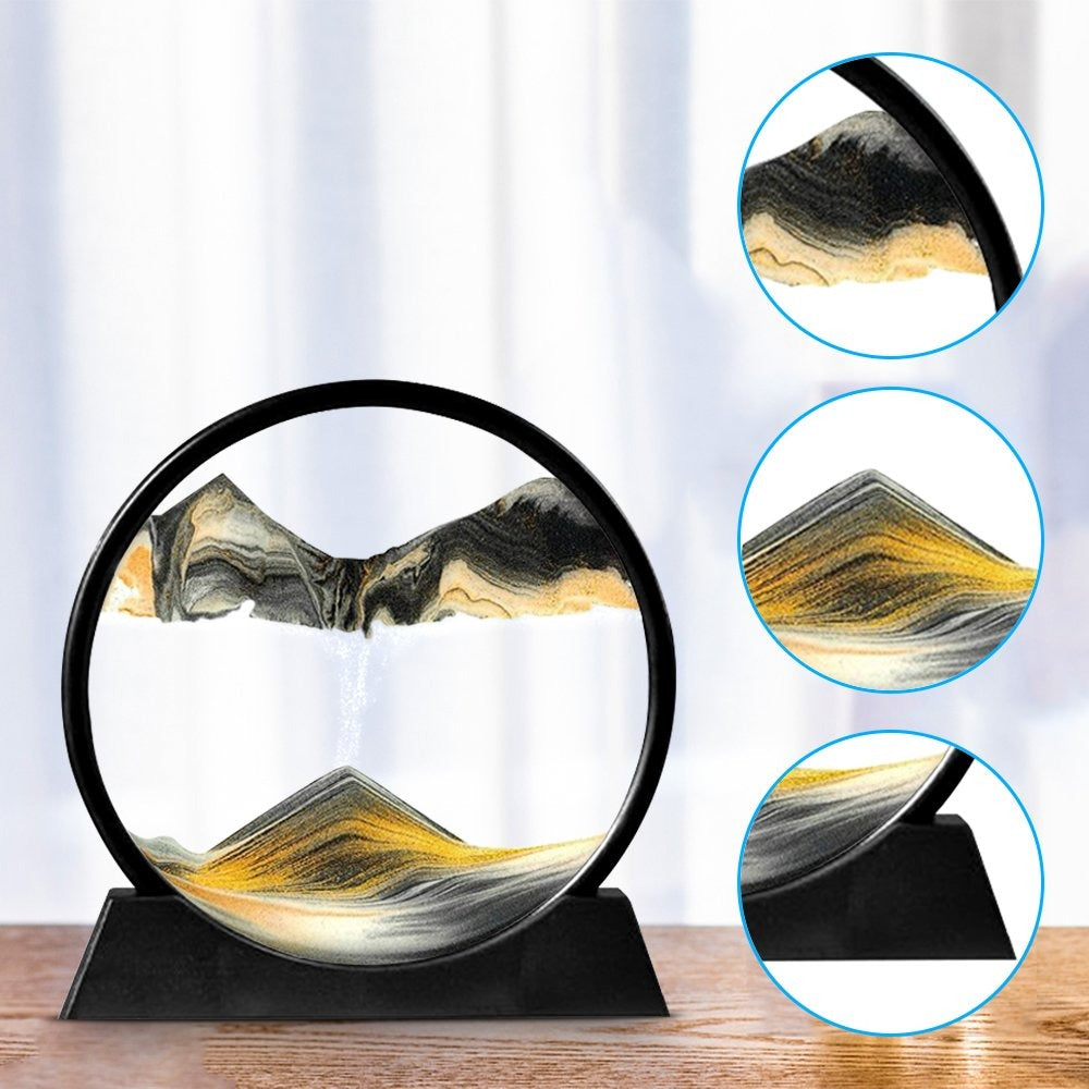 Sandscape Painting 3D Moving Sand Art Hourglass – Mountain Sand Timer with Metal Stand, Decorative Home & Office Showpiece | Random Color
