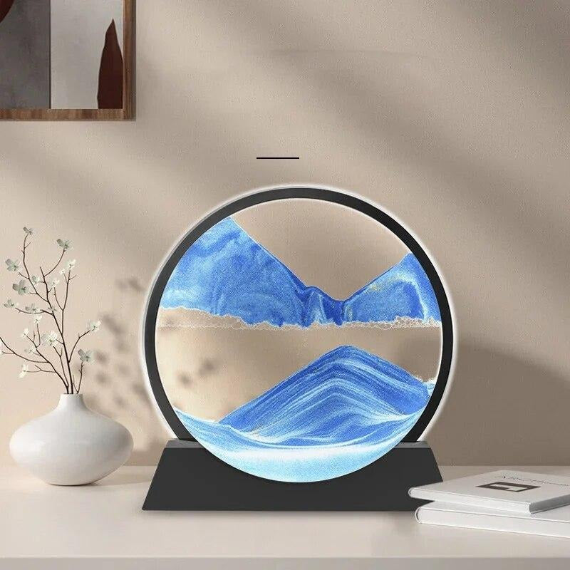 Sandscape Painting 3D Moving Sand Art Hourglass – Mountain Sand Timer with Metal Stand, Decorative Home & Office Showpiece | Random Color