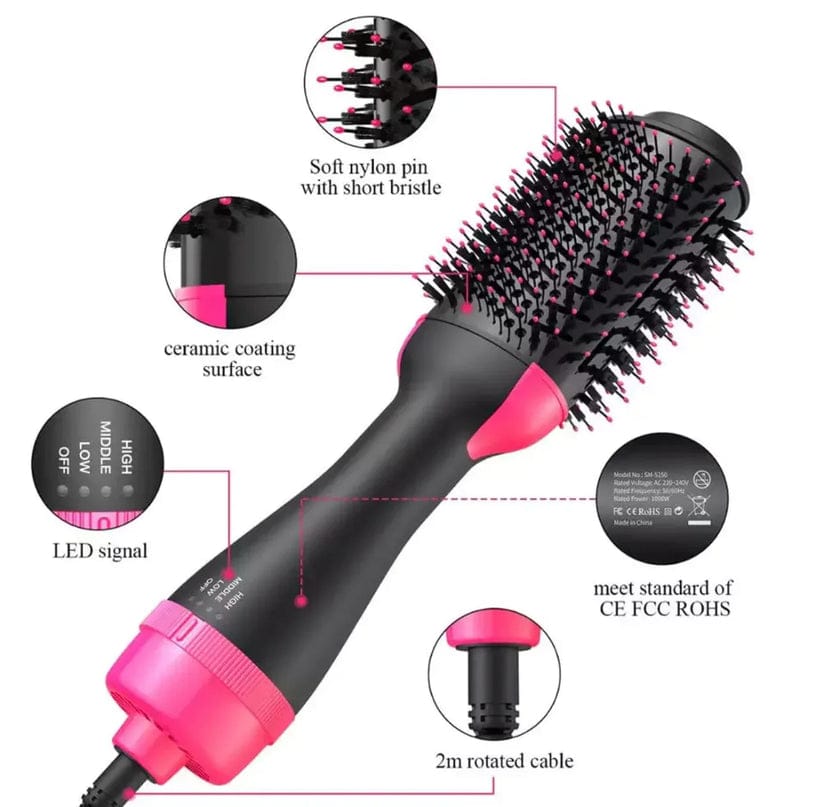 4-in-1 Hot Air Hair Brush Styler – Hair Dryer, Straightener & Curler