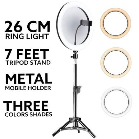 10-Inch LED Ring Light with 7FT Adjustable Tripod & Mobile Holder | 3 Light Modes | USB Powered