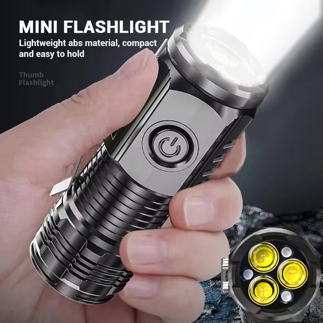3-LED Rechargeable Mini Flashlight | Super Bright Portable Torch with Magnetic Base | Compact Emergency Light