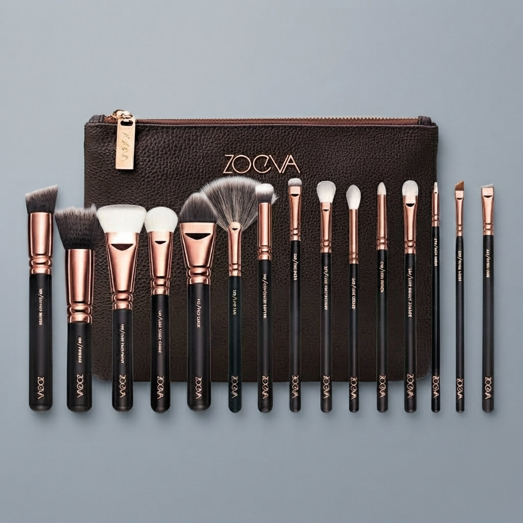 Zoeva 15 Piece Makeup Brushes Set With Pouch – Professional Cosmetic Brush Set for Face & Eye Makeup (Random Color)