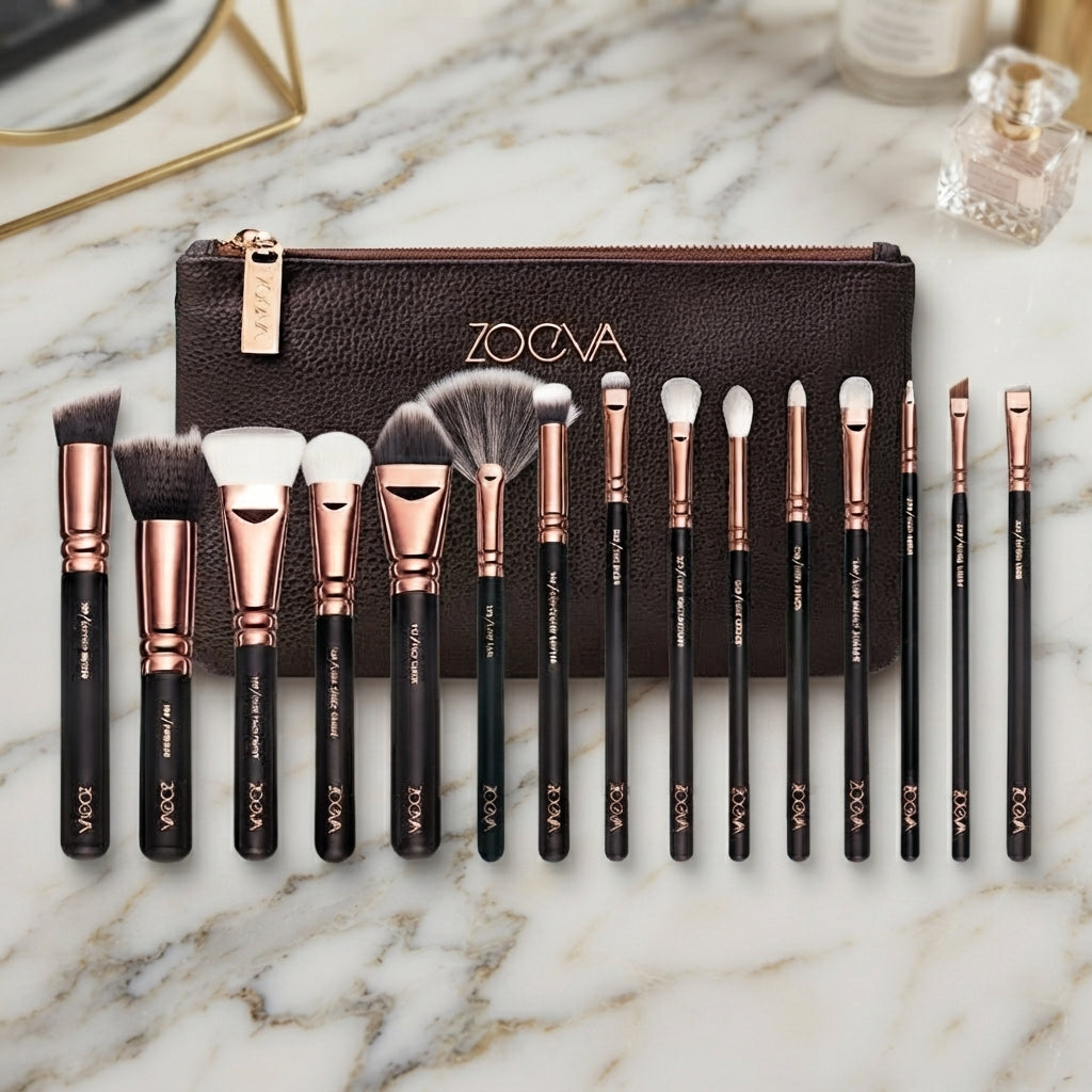 Zoeva 15 Piece Makeup Brushes Set With Pouch – Professional Cosmetic Brush Set for Face & Eye Makeup (Random Color)