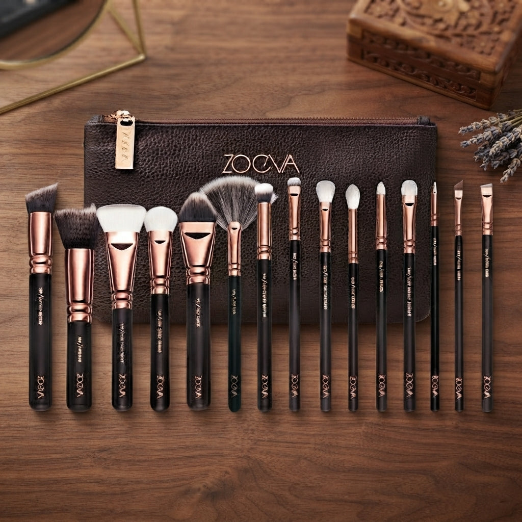 Zoeva 15 Piece Makeup Brushes Set With Pouch – Professional Cosmetic Brush Set for Face & Eye Makeup (Random Color)