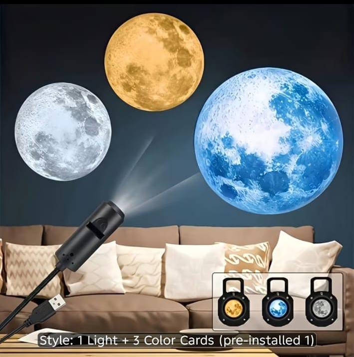 USB Moon Earth Starry Sky Projection Atmosphere Lamp – 3 Interchangeable Lenses for Bedroom &amp; Room Decoration