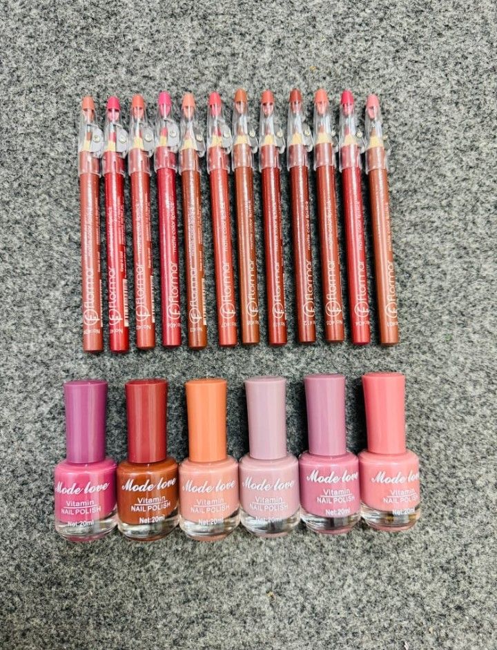 Nails Polish & Lip Pencils Combo Deal – 12 Lip Pencils + 6 Nail Polishes